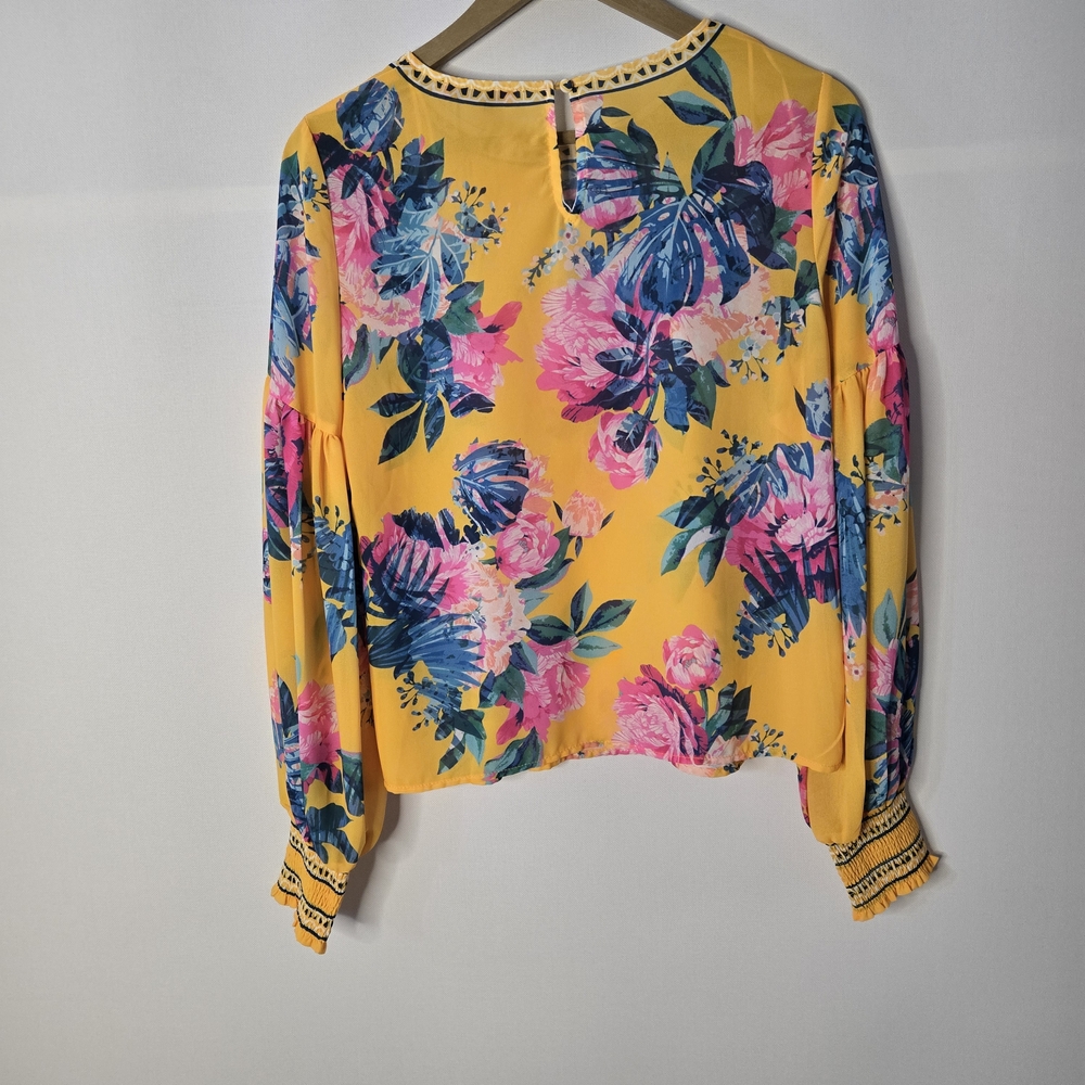 JEALOUS TOMATO Size S Bright Yellow Floral Summer Blouse - Picture 7 of 11